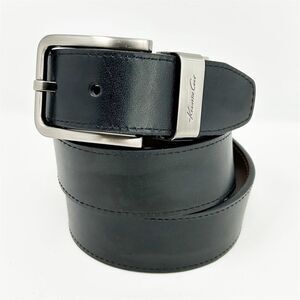 Kenneth Cole Men's Black Italian Leather Dress Belt Size 36 Silver Tone Buckle